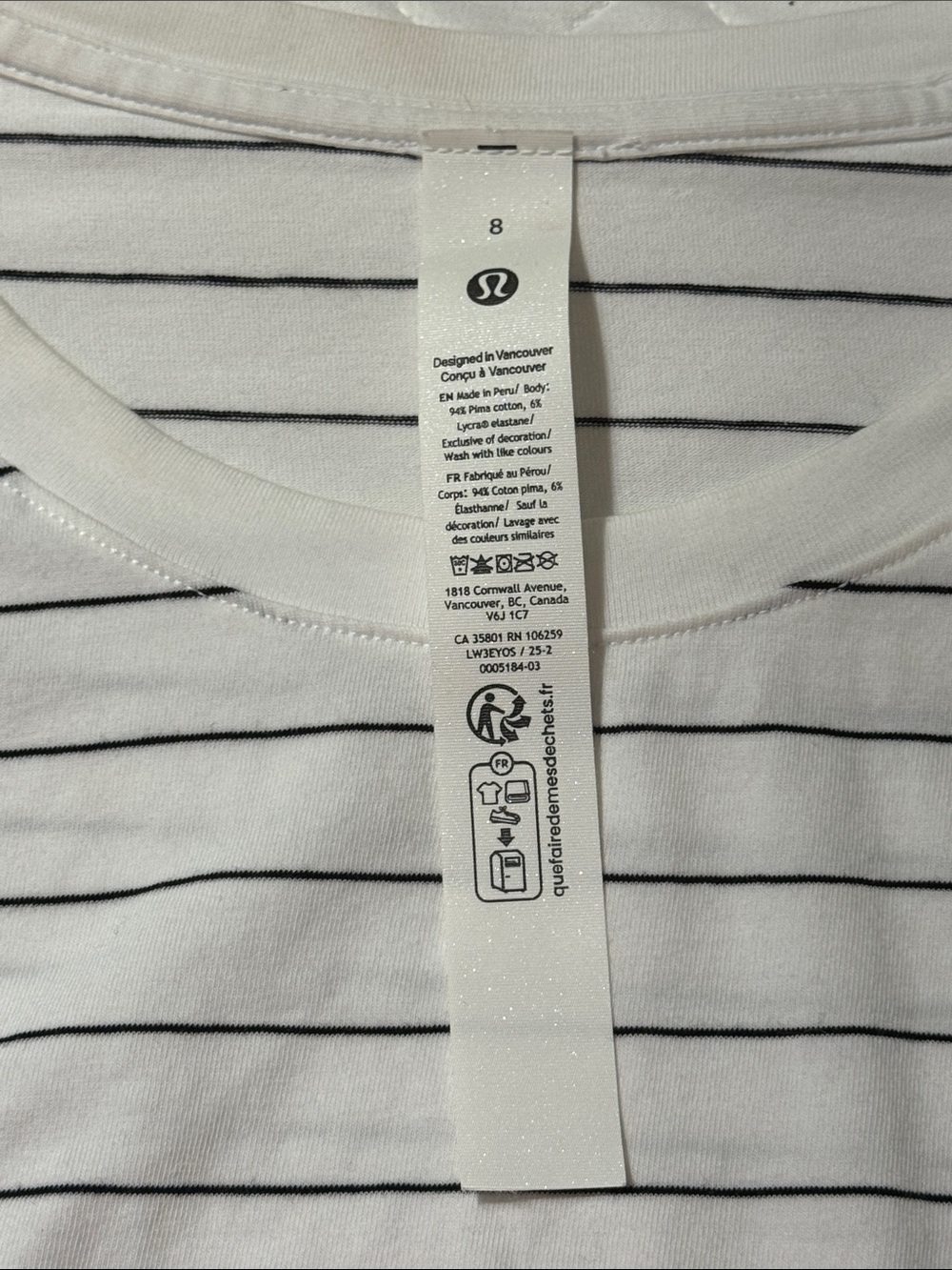 Lululemon White Love Long Sleeve Tee with Thin Black Stripes - Picture 4 of 7